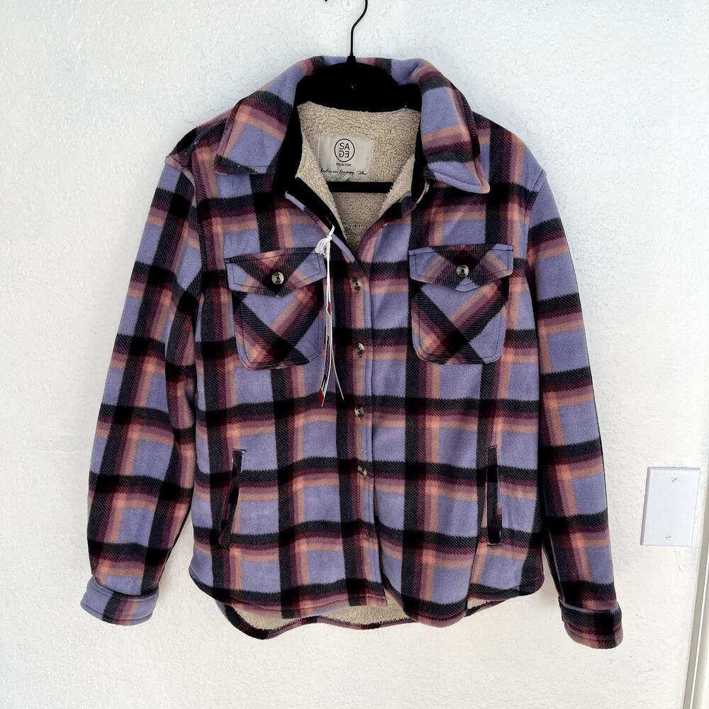 SAGE Collective NWT Ladies Plush Fleece Plaid Sherpa Lined Shacket Jacket Size M